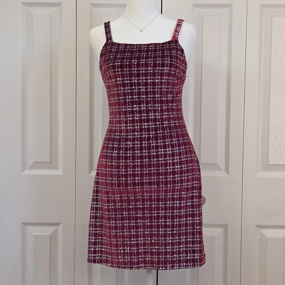 Altar'd State Dresses & Skirts - Red Velvet Silver Glitter Plaid Mini Dress -- Altar'd State, Size S